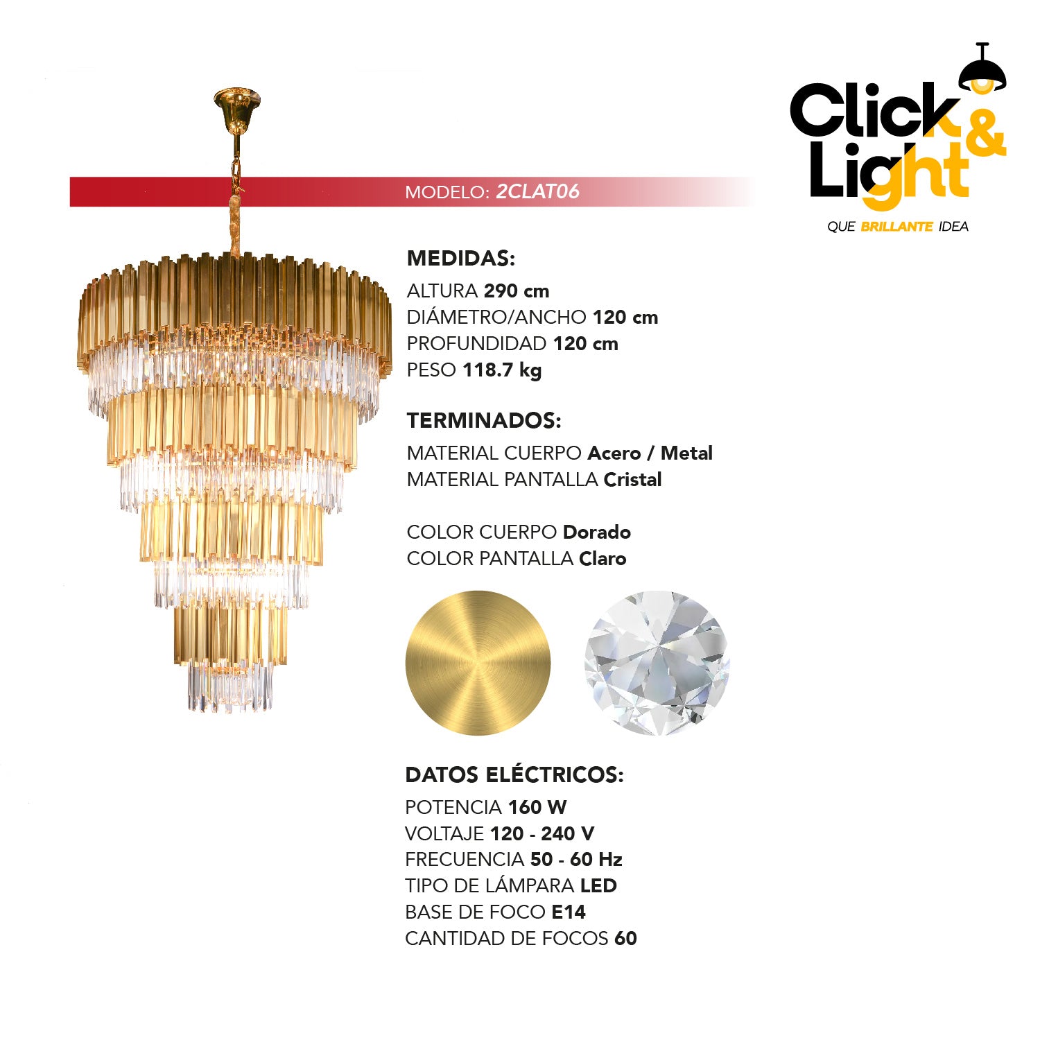 LAMPARA COLGANTE ISABELA COLOR DORADO CLARO