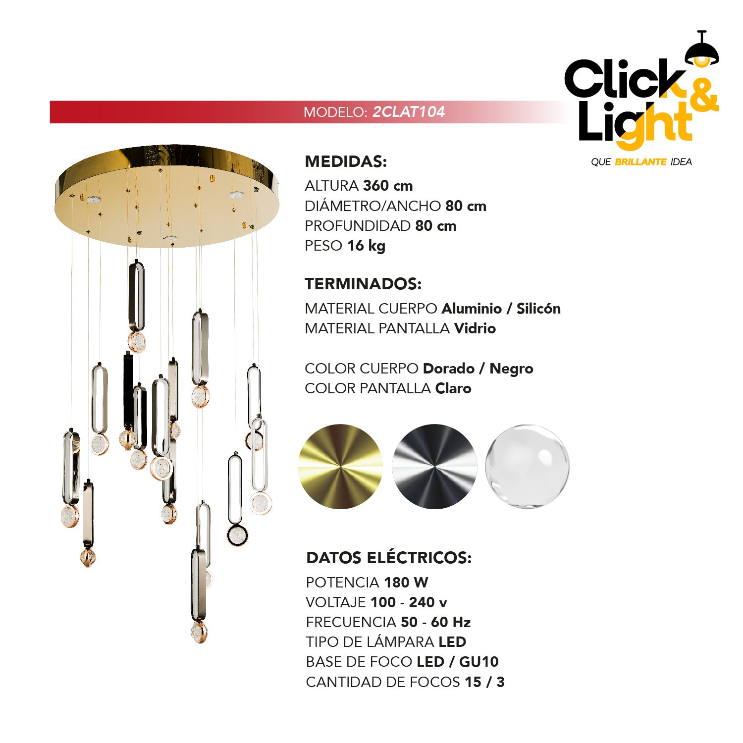 LAMPARA COLGANTE MODERNA DOBLE ALTURA CRYSSTY