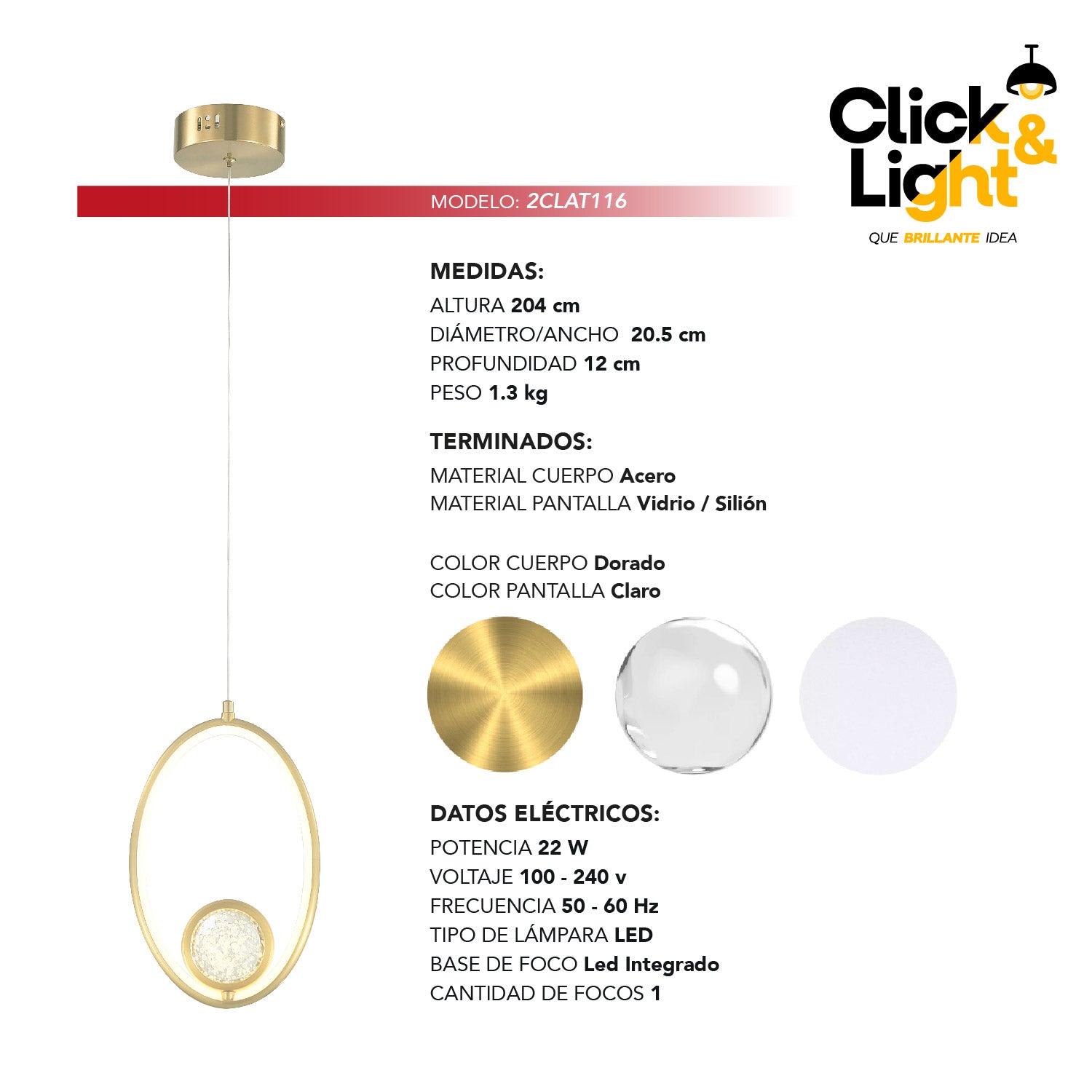COLGANTE LED MODERNO CHEREL DORADO