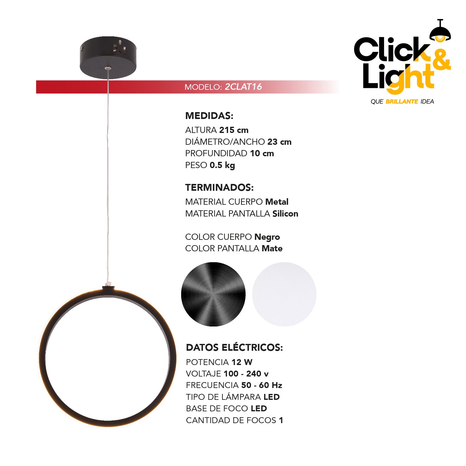 COLGANTE ZORA NEGRO LED MINIMALISTA