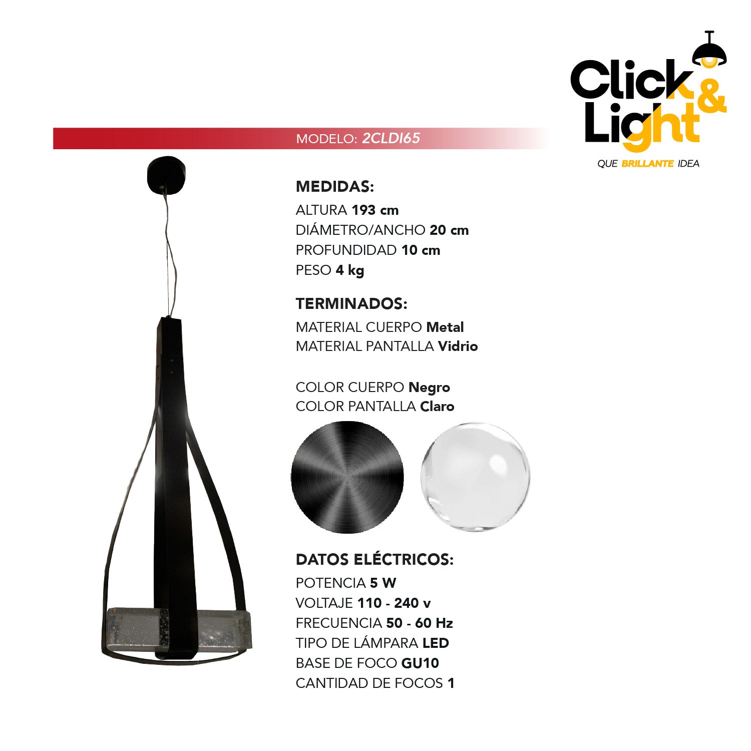 LAMPARA COLGANTE CRISTAL CANI NEGRO CONTEMPORANEA