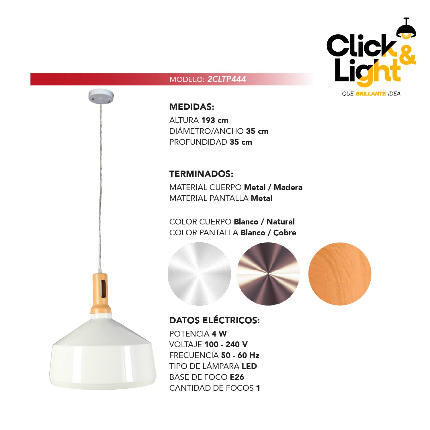 LÁMPARA COLGANTE MODERNA COLOR BLANCO