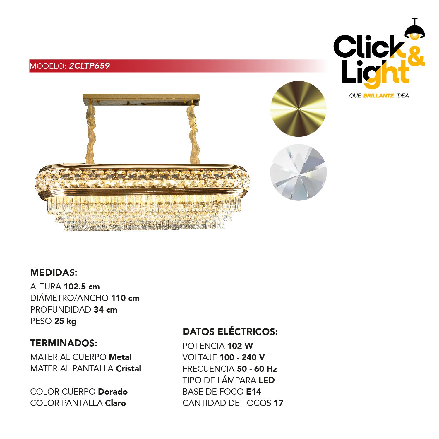 LÁMPARA COLGANTE DE CRISTAL CLASICA MIXUL