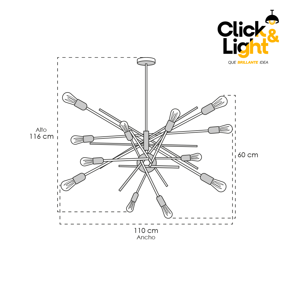 LAMPARA COLGANTE YUNIX 12 LUCES METAL COBRE MODERNA