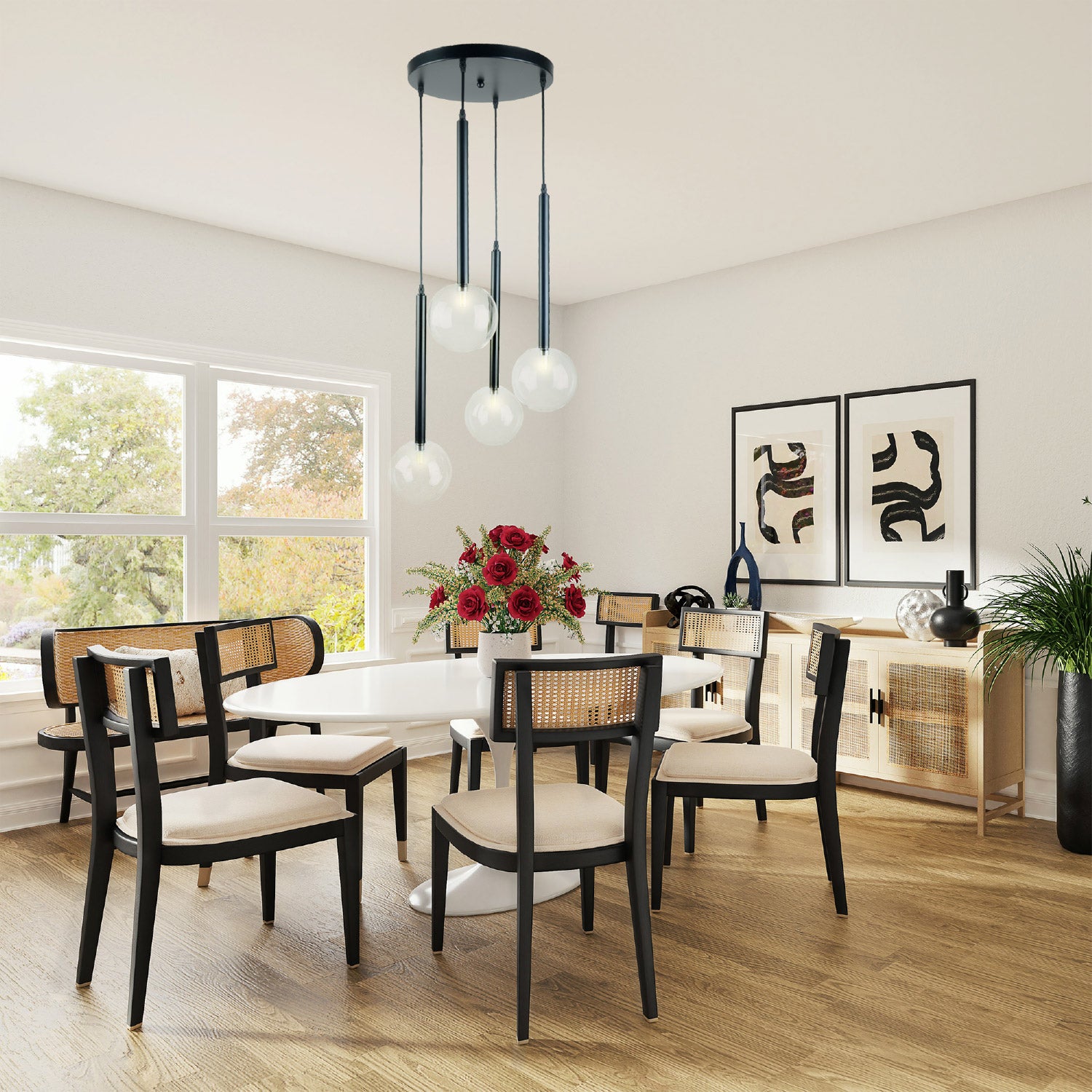 LAMPARA COLGANTE ONIX NEGRO 4 ESFERAS MODERNA