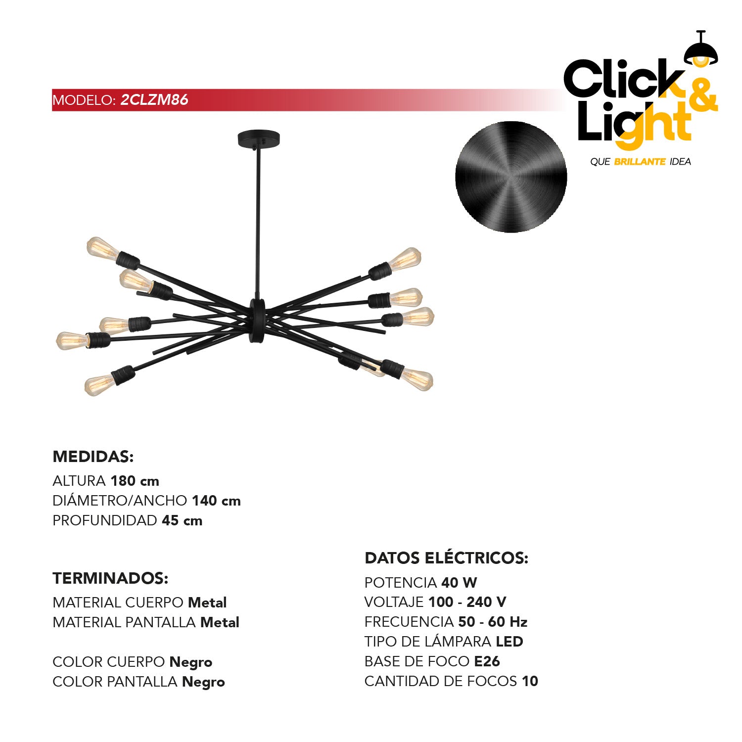LAMPARA DE TECHO MONACO 10 LUCES METAL