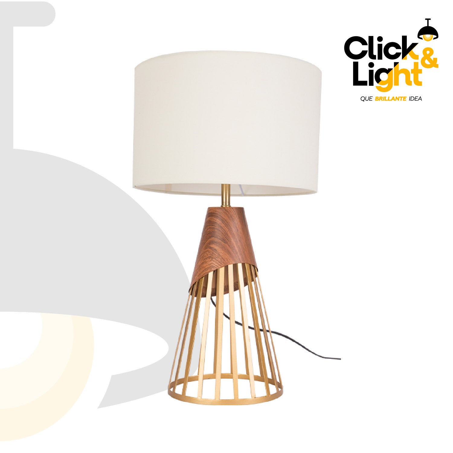 LAMPARA DE MESA COREX MODERNA COLOR DORADO, BLANCO Y MADERA