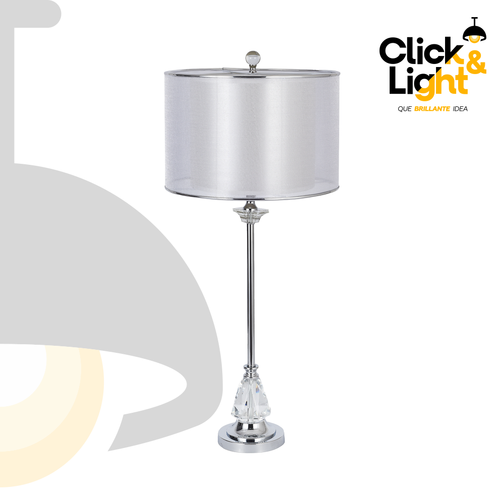 LAMPARA DE MESA ELEGANTE METAL VIDRIO CROMO