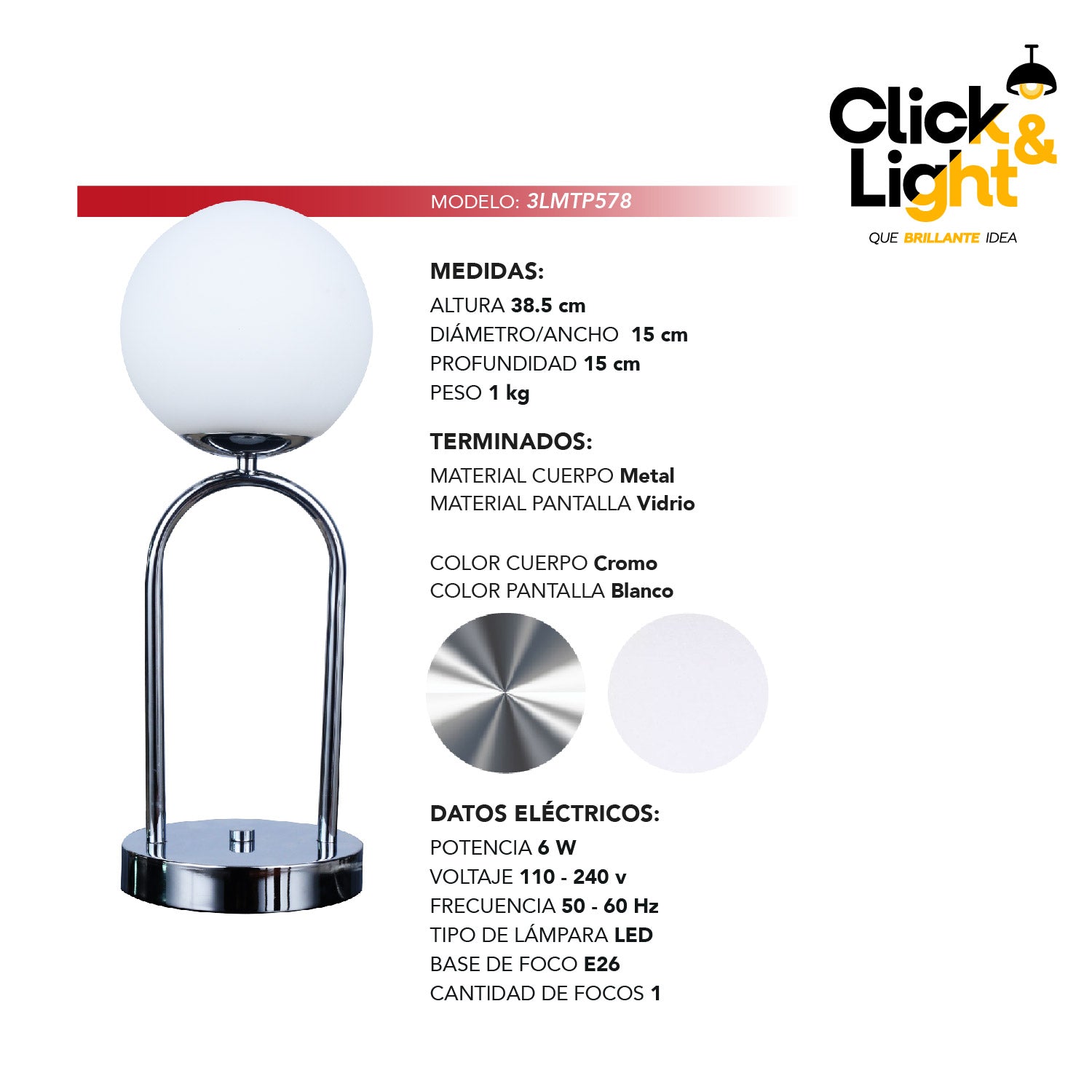 LAMPARA DE MESA GILUX MODERNO CROMO