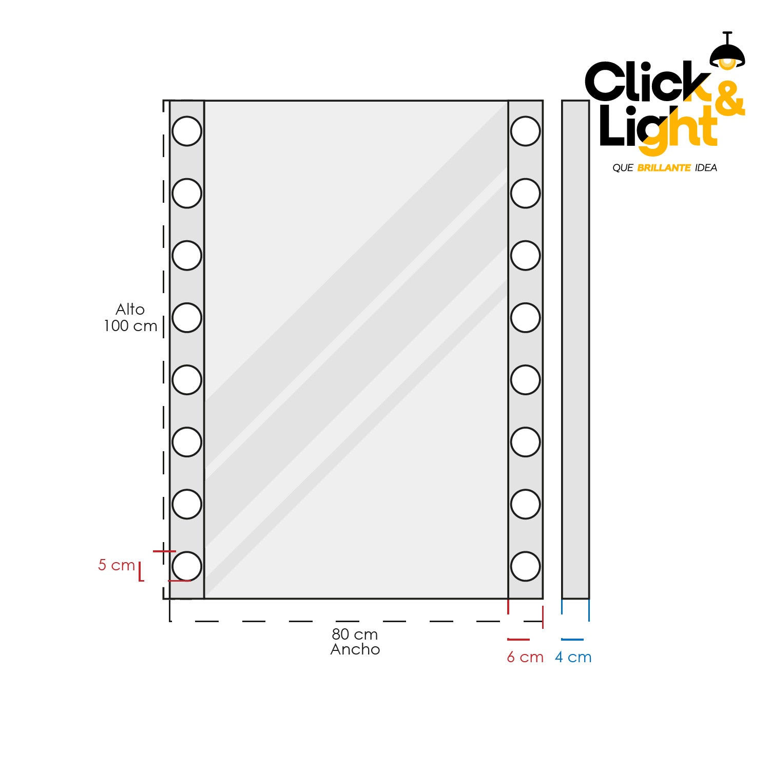 ESPEJO LED MODERNO CARELY TIPO HOLLYWOOD