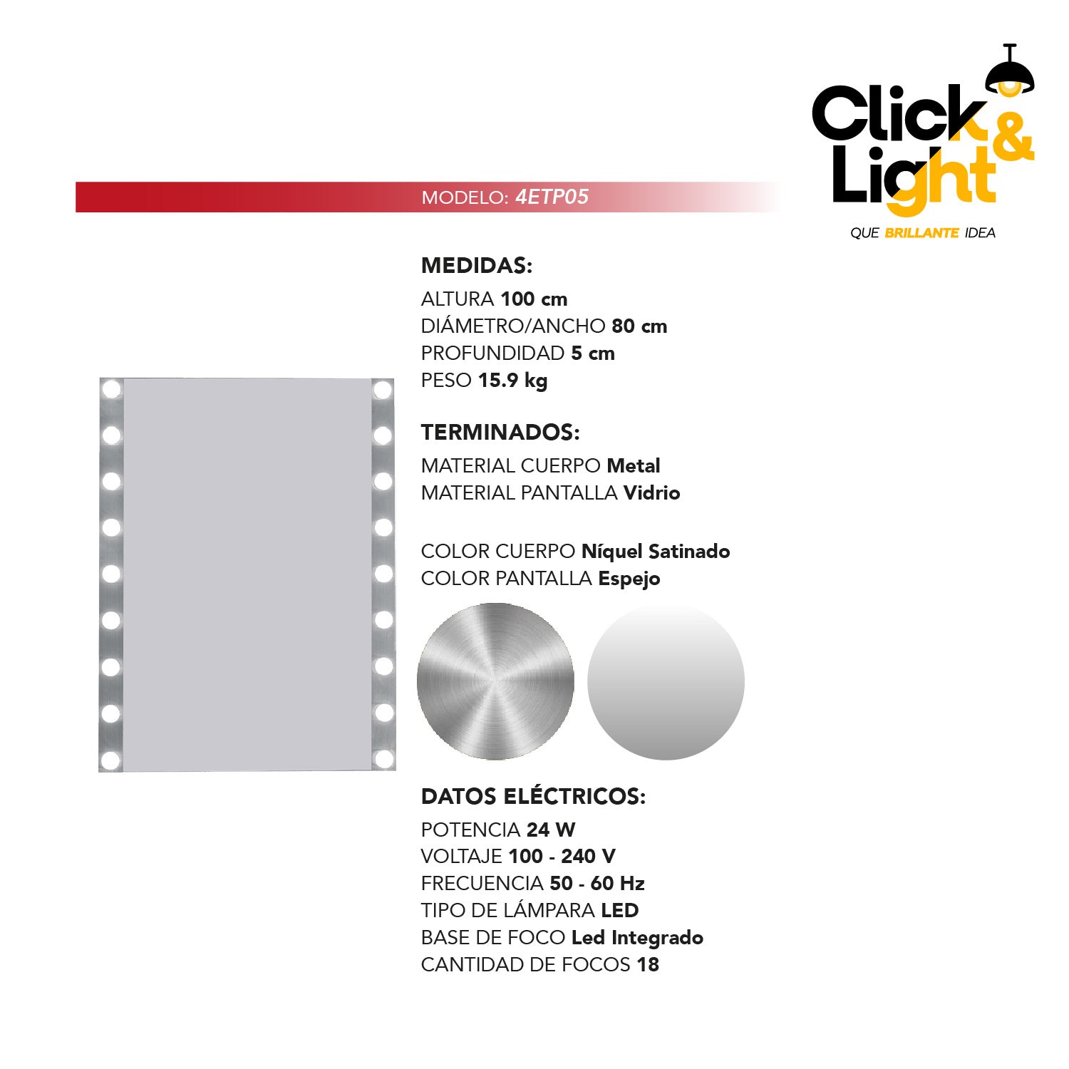 ESPEJO LED MODERNO CHARLES TIPO HOLLYWOOD