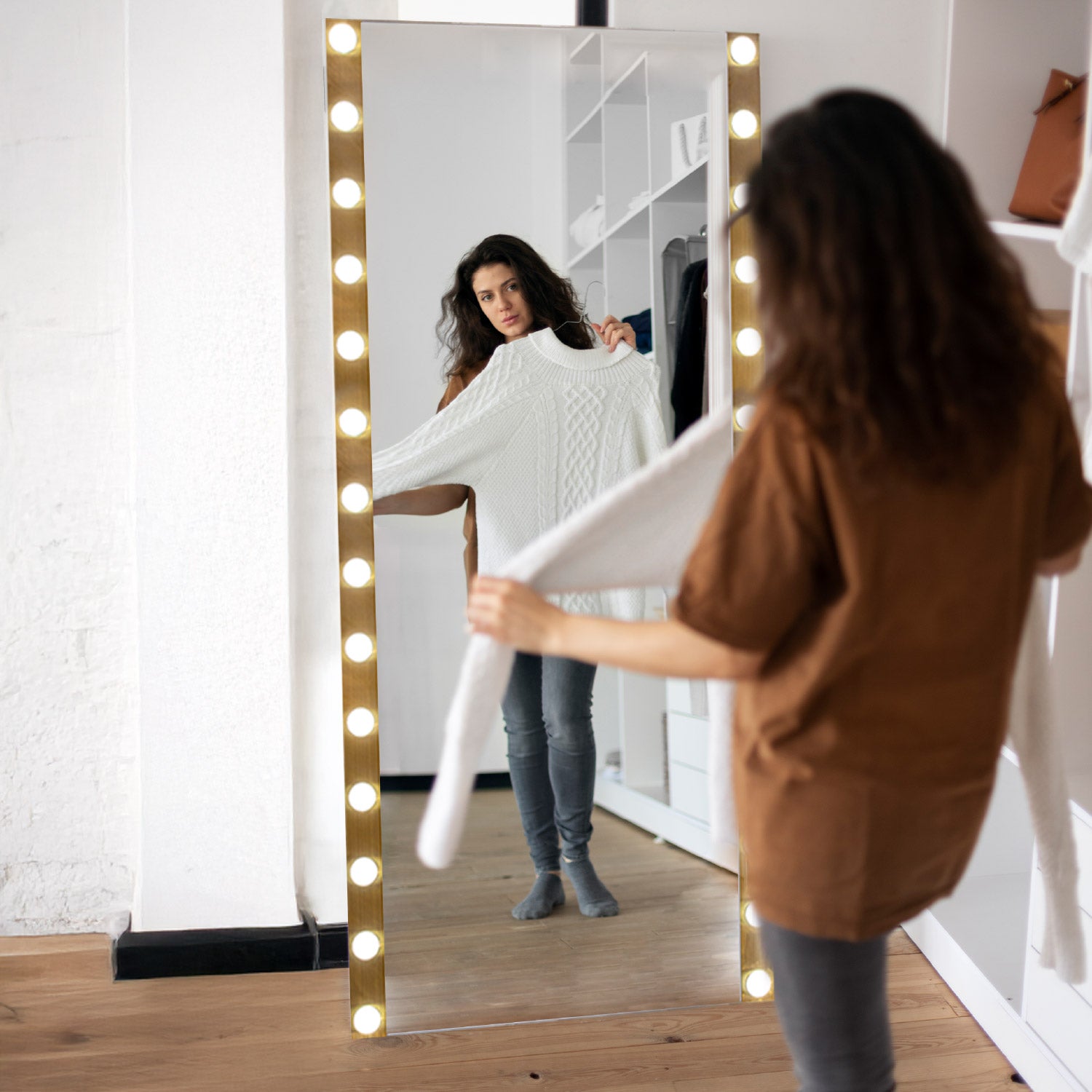 ESPEJO LED MODERNO CADDY NICKEL TIPO HOLLYWOOD