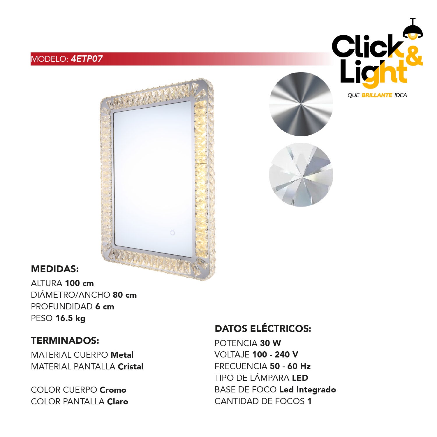 ESPEJO LED MODERNO CROMO LISET