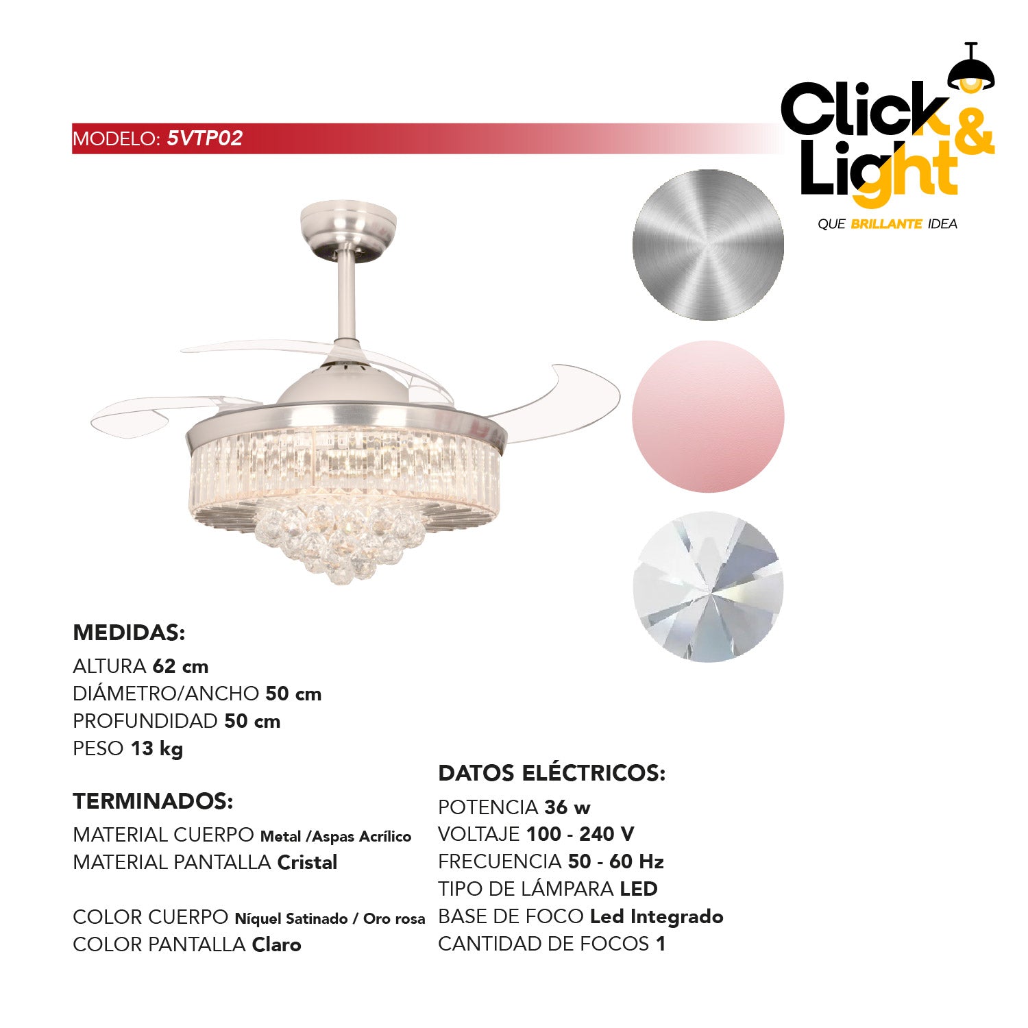 VENTILADOR DE TECHO LED CLASICO SANTINO