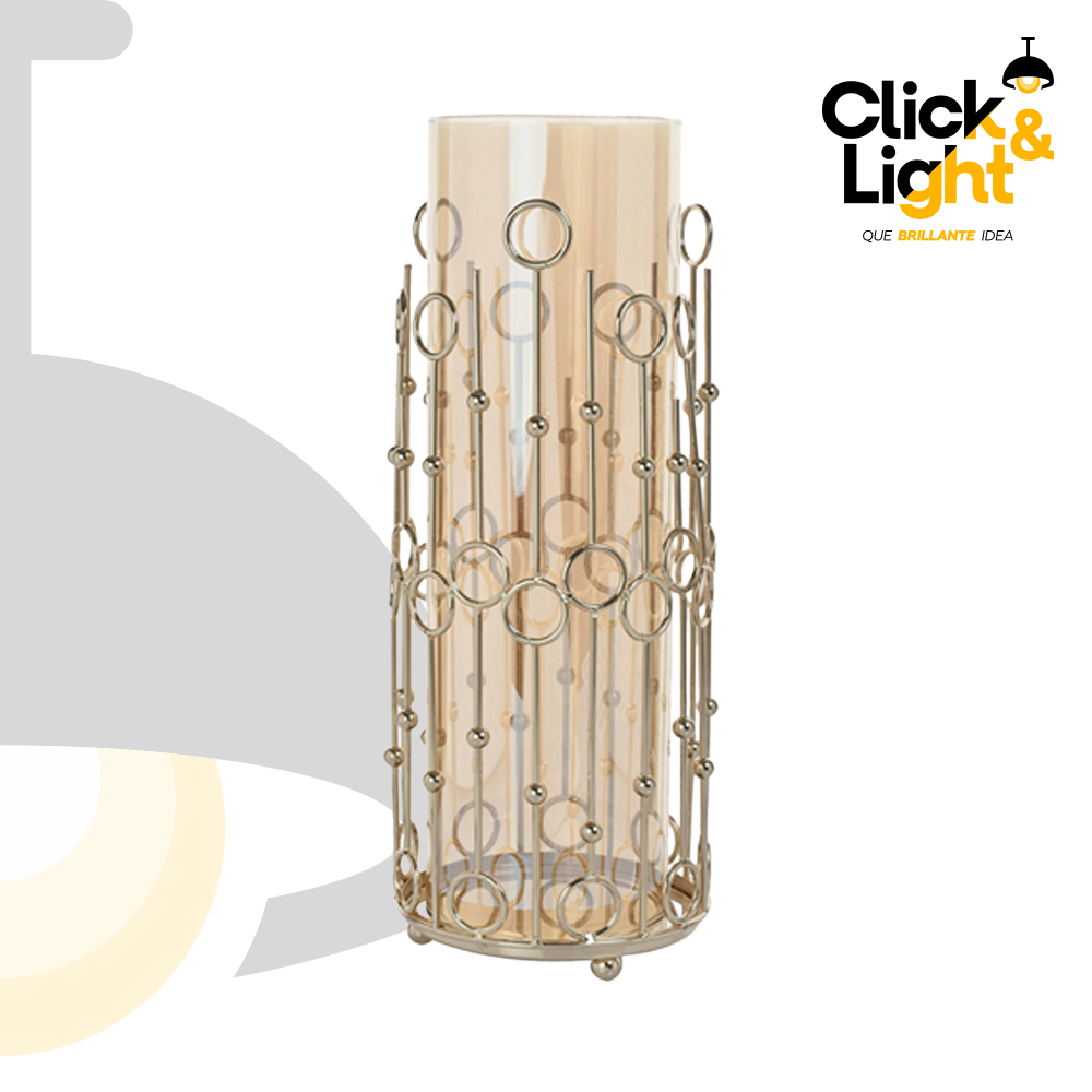 Porta Vela Selma Cuerpo Metal Dorado Pantalla Cambar Elegante