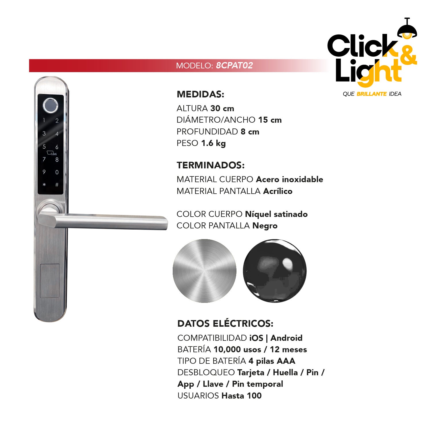 CERRADURA PARA PUERTA MODERNA PLATA COOPER