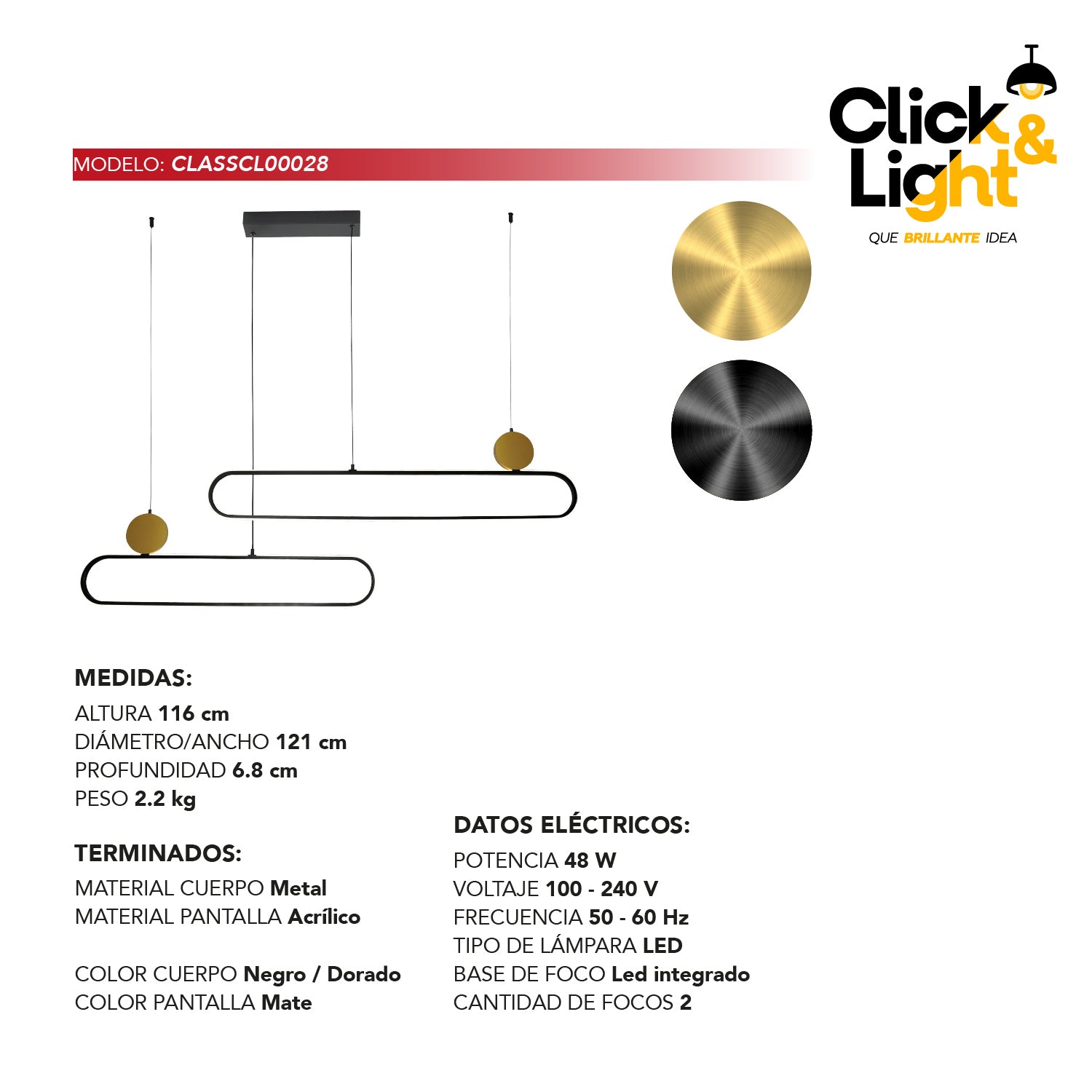 COLGANTE VERONICA MODERNO NEGRO Y DORADO