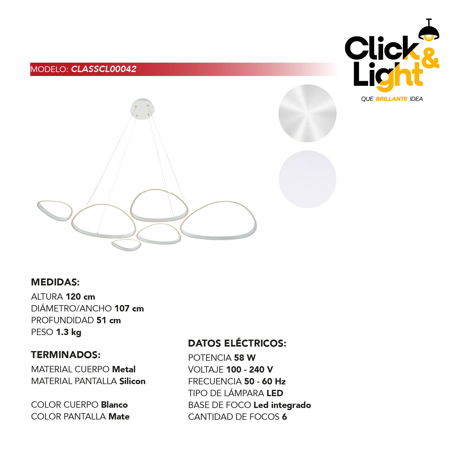 COLGANTE BRUMEL MODERNO COLOR BLANCO