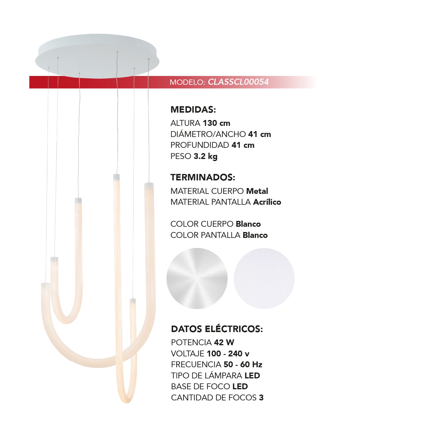 COLGANTE WHINNEY MODERNO COLOR BLANCO