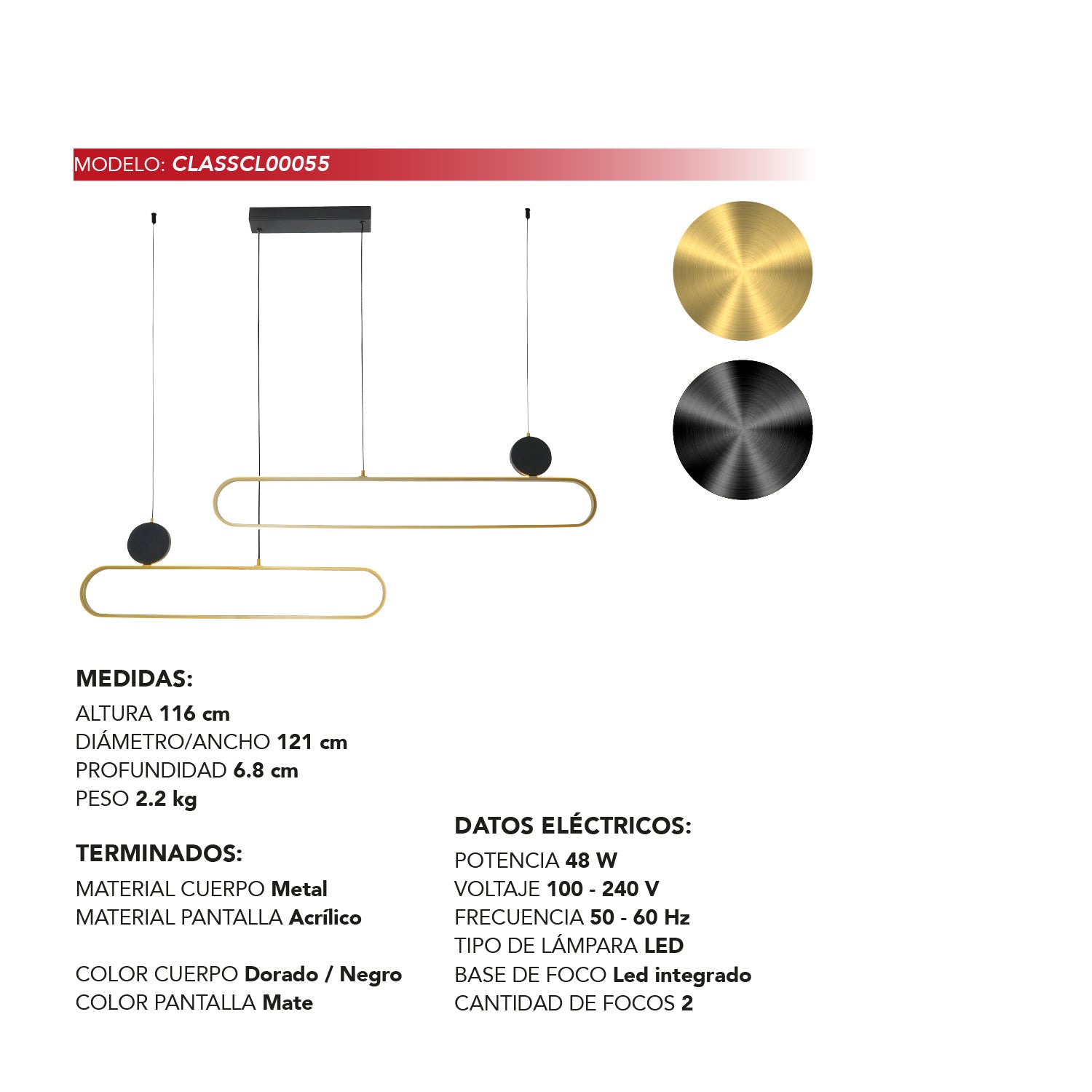 COLGANTE CONTEMPORANEO FREDDY COLOR NEGRO/ DORADO