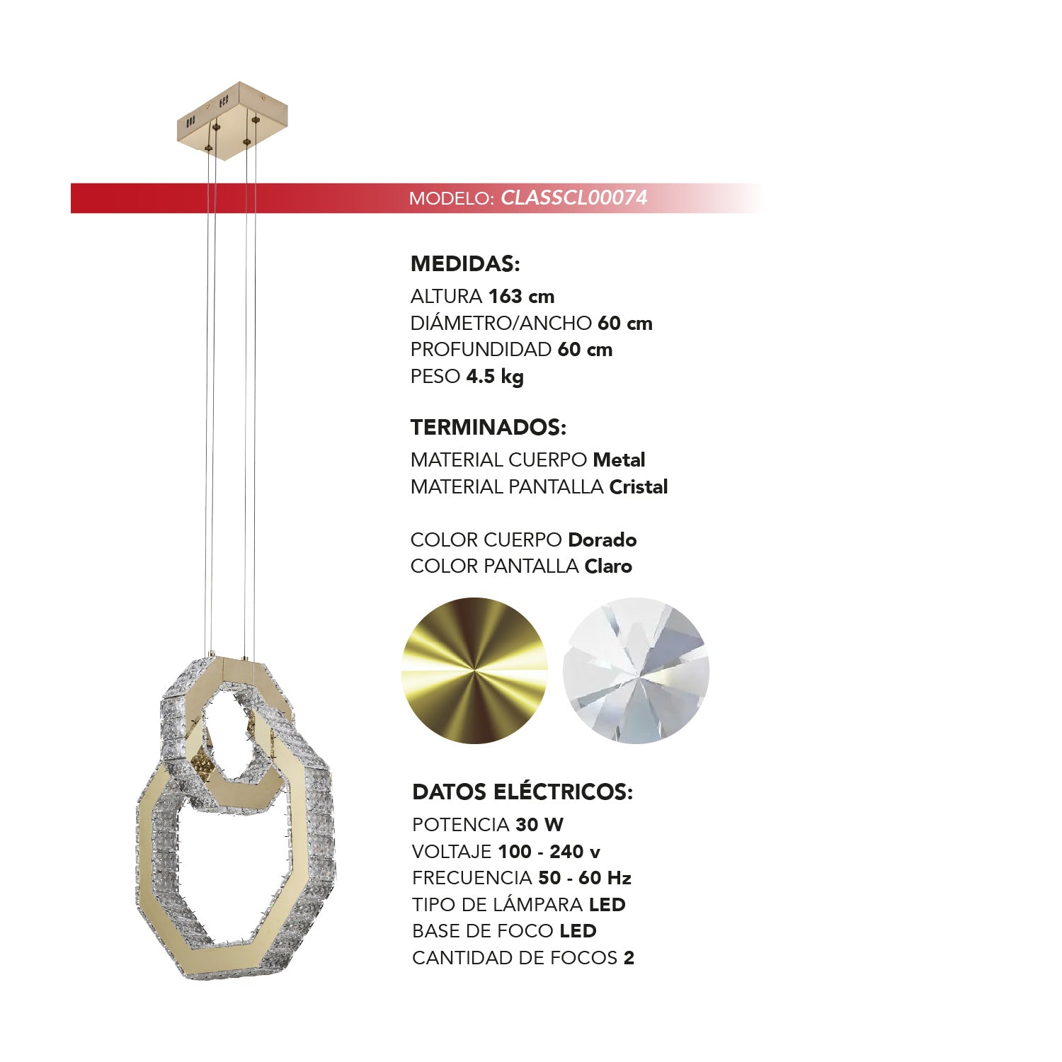 COLGANTE MODERNO RUBÍ DORADO CLARO