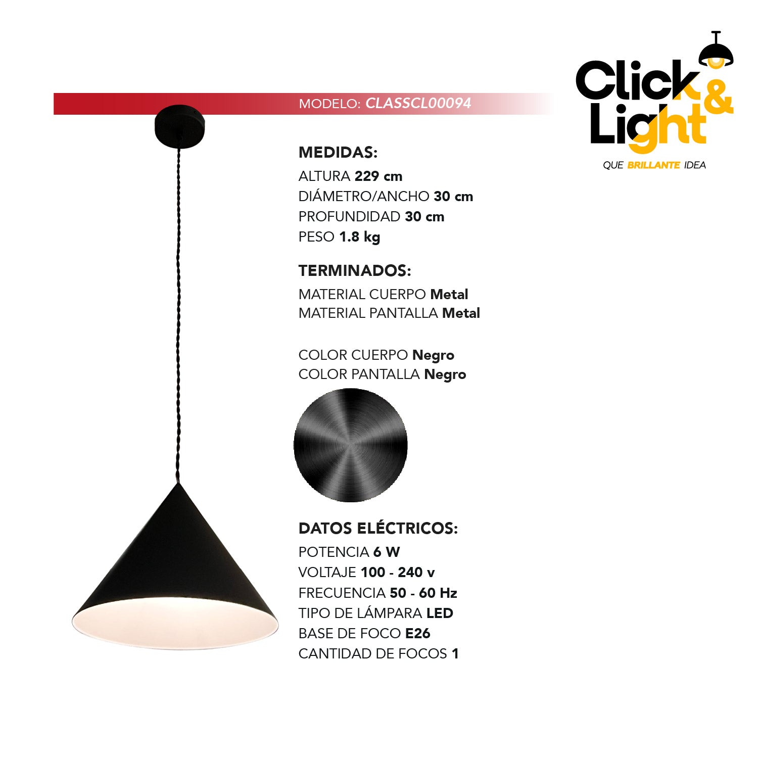 COLGANTE DIANA MODERNO NEGRO