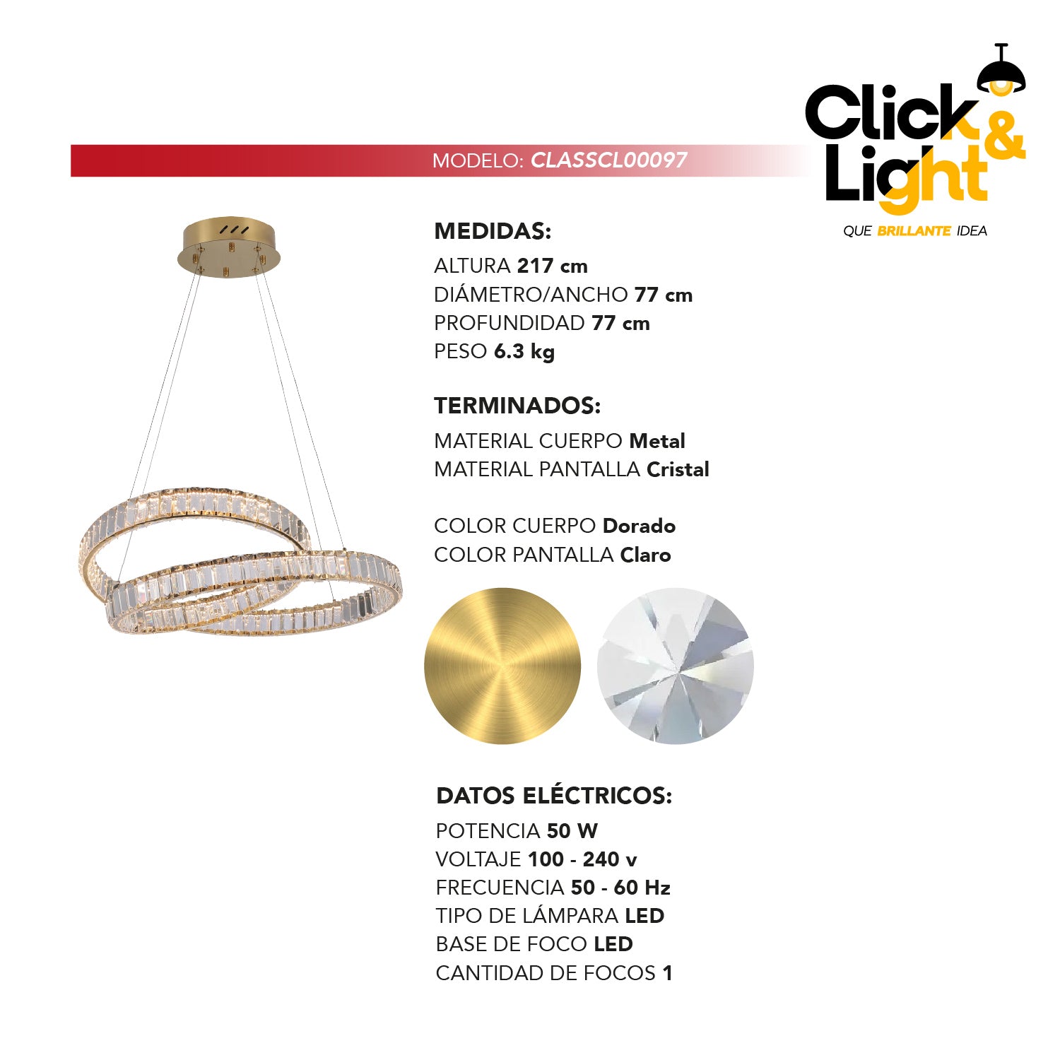 COLGANTE ELENA MODERNO DORADO CLARO