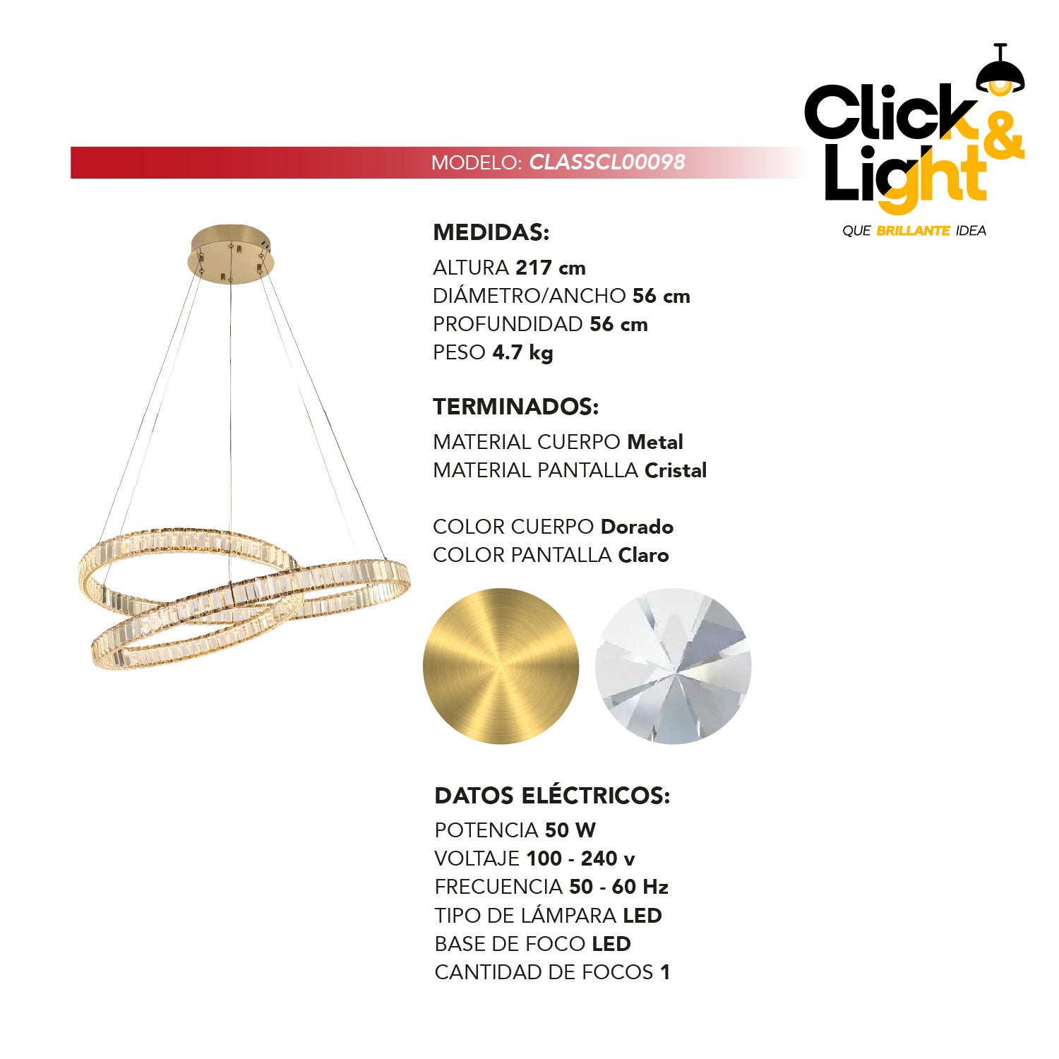 COLGANTE GABRIELA MODERNO DORADO CLARO