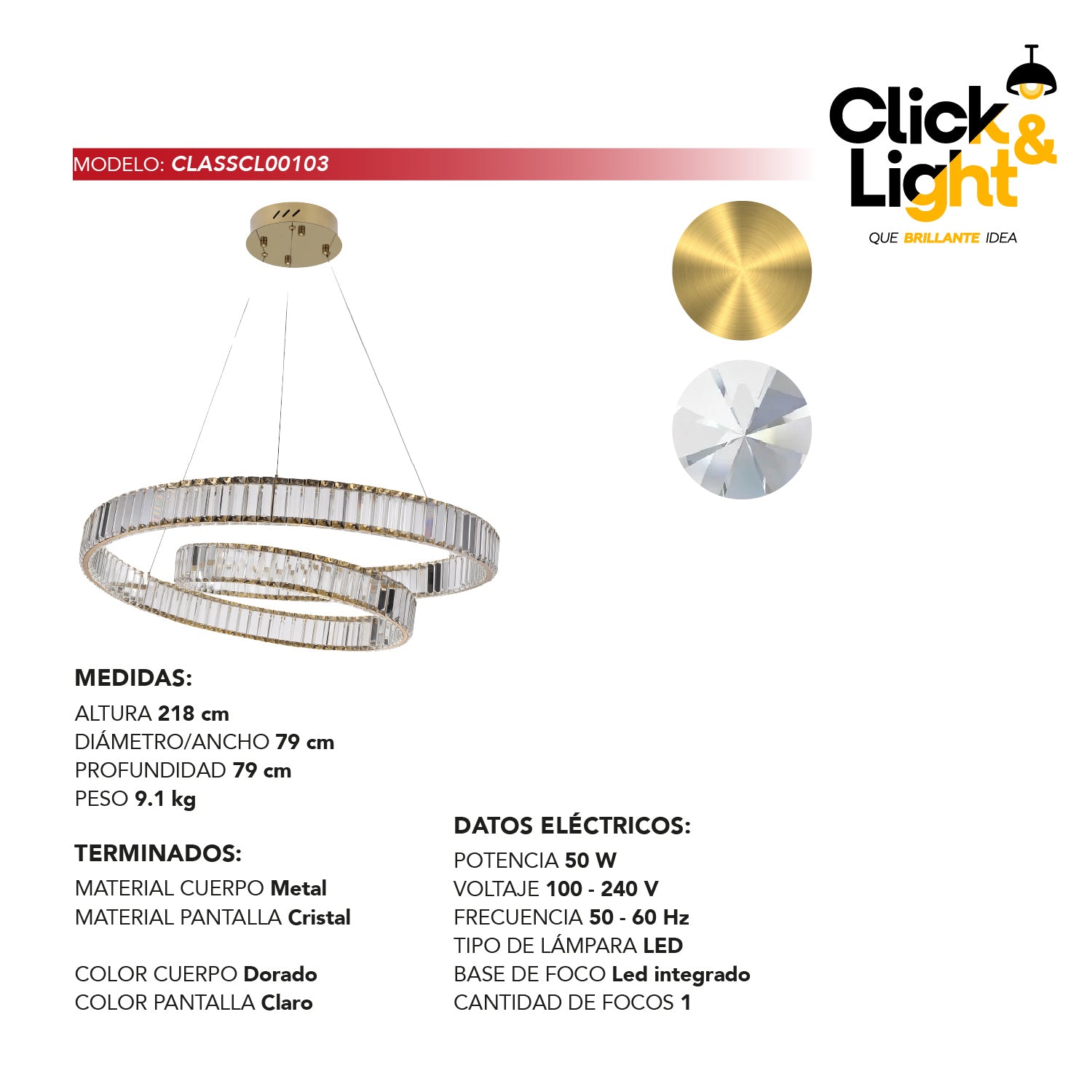 COLGANTE MODERNO ESTEFANI DORADO CLARO