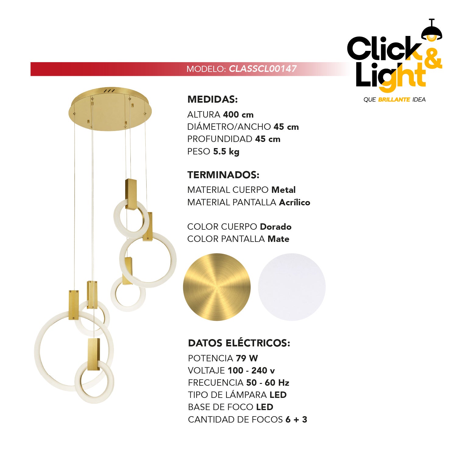 COLGANTE NANCY MODERNO COLOR DORADO MATE
