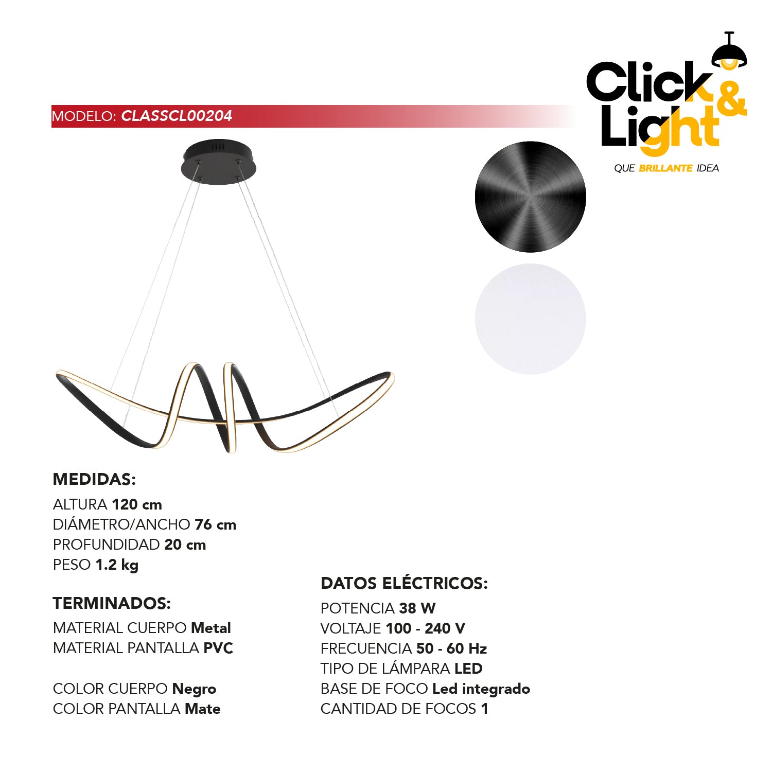 Colgante Minimalista Bruma Color Negro Mate