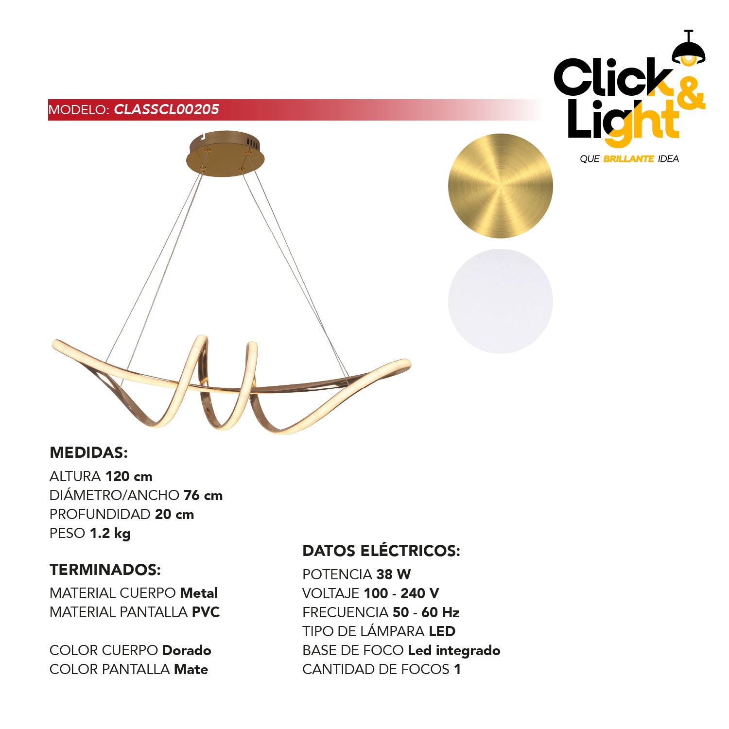 Colgante Minimalista Luxa Color Dorado Mate
