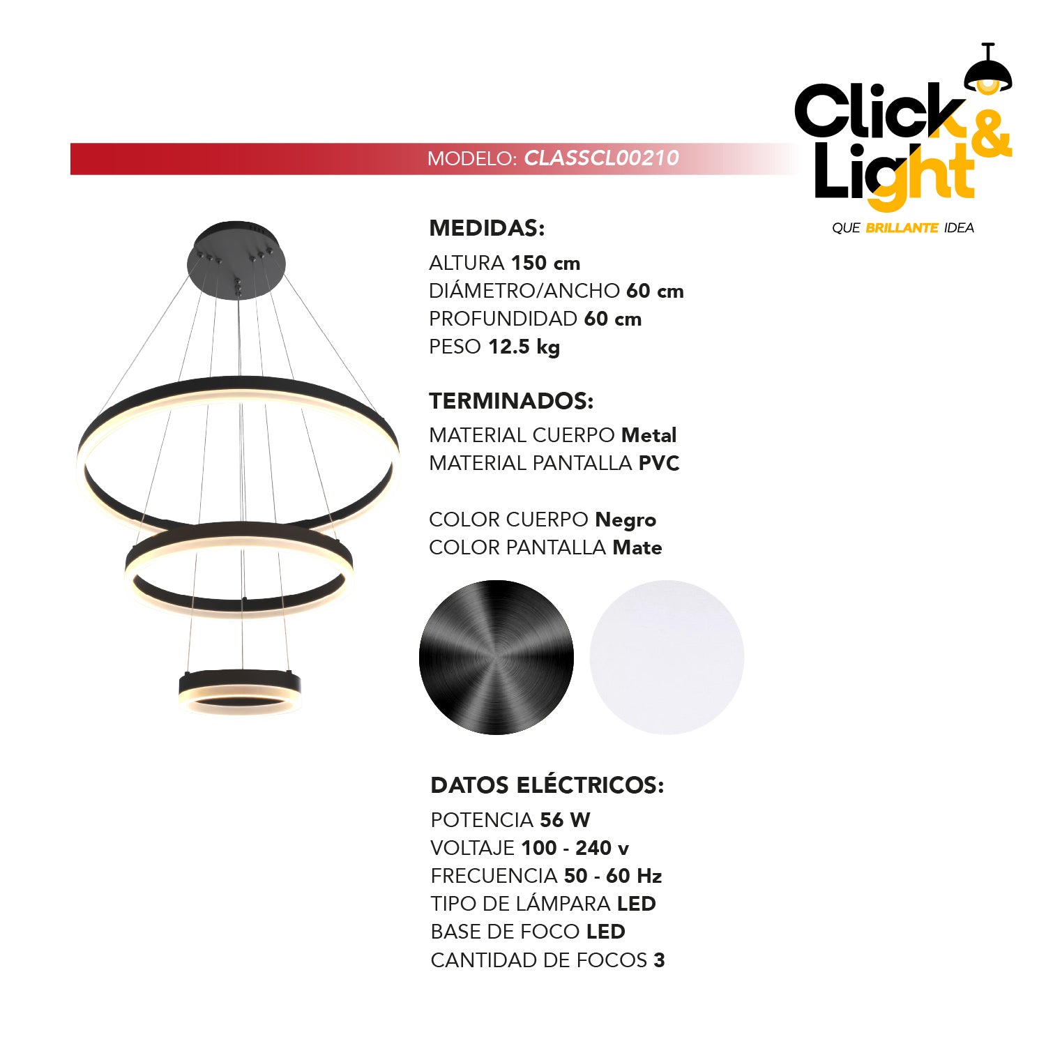 Colgante Minimalista Balance Color Negro Mate
