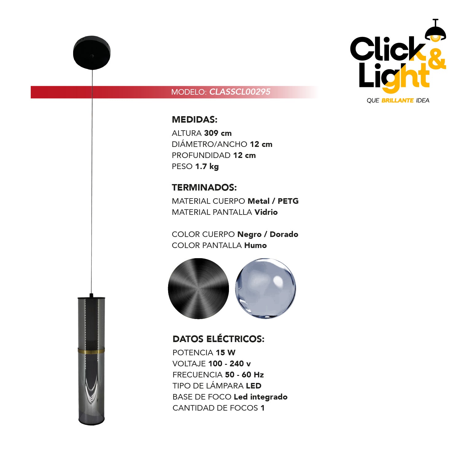 Lampara Colgante Cuprum Negro Estilo Moderno