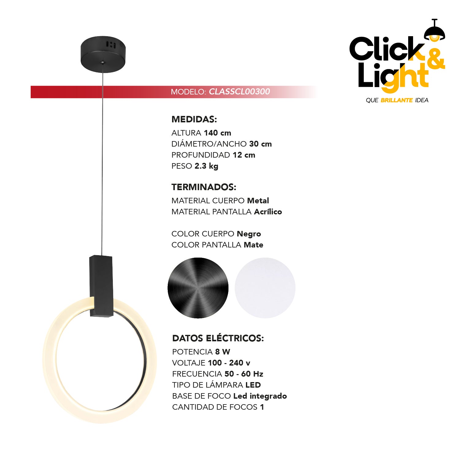 Lámpara Colgante Aura Negra LED