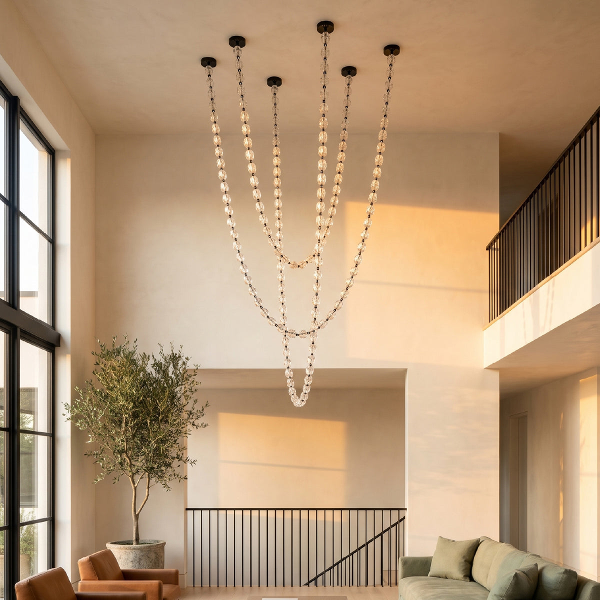 Colgante LED Vorak · 3 cadenas de cristal, negro