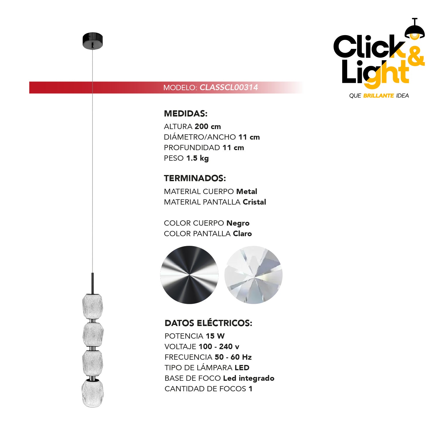 lámpara colgante individual led Venus