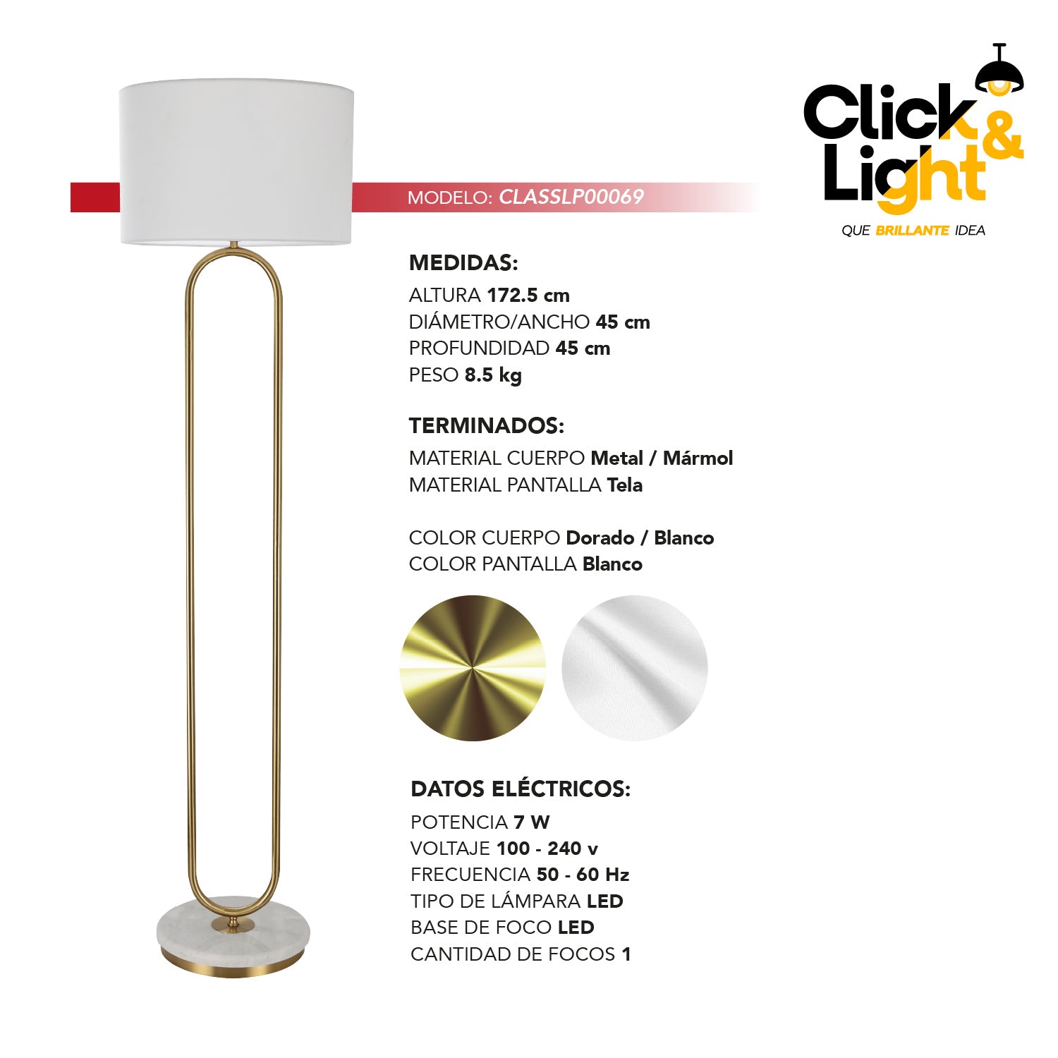 LÁMPARA BRUNEL MINIMALISTA DORADO BLANCO