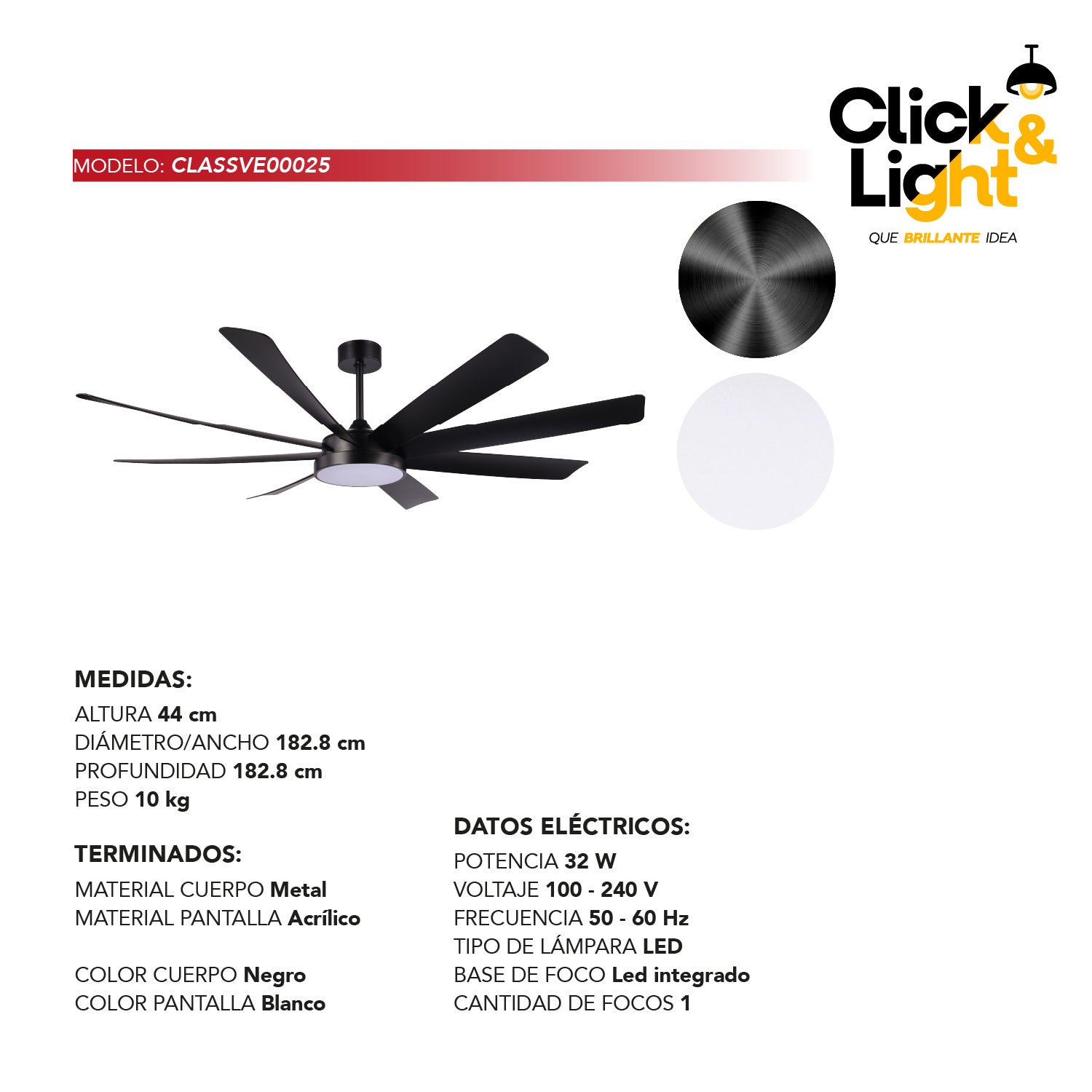 Ventilador Lía LED Gran Tamaño Negro