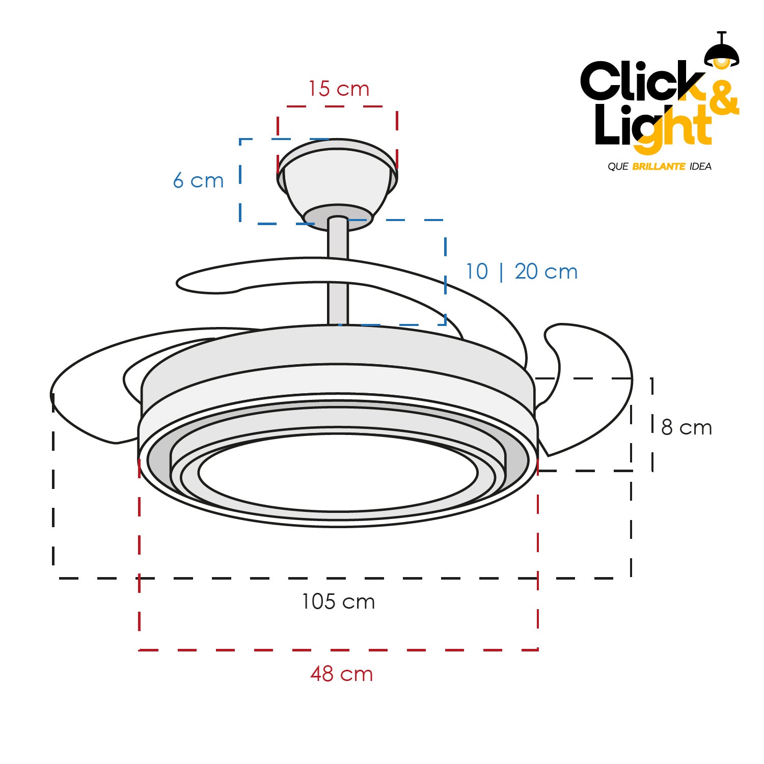 Vista isométrica del ventilador Klyma blanco minimalista