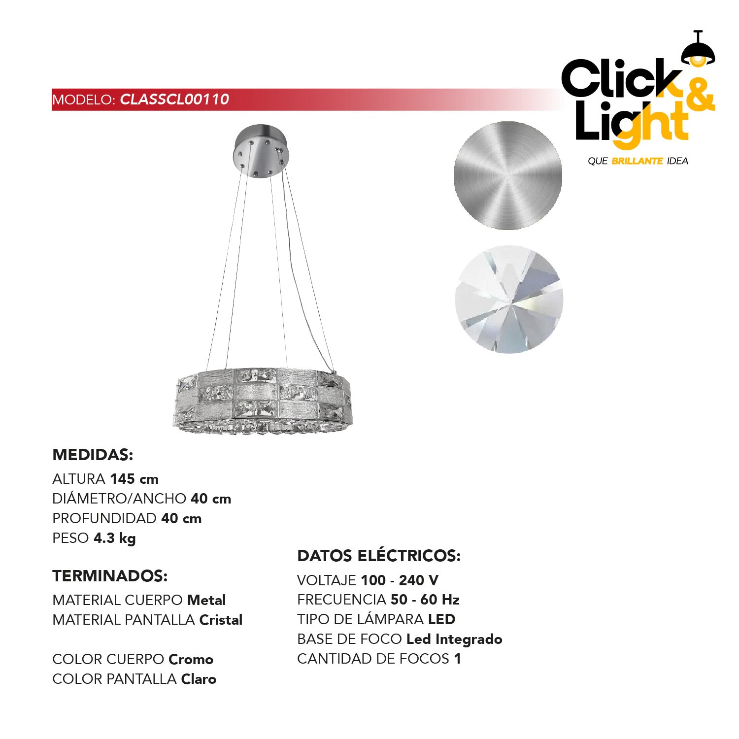 COLGANTE MODERNO CALIX COLOR CROMO CLARO