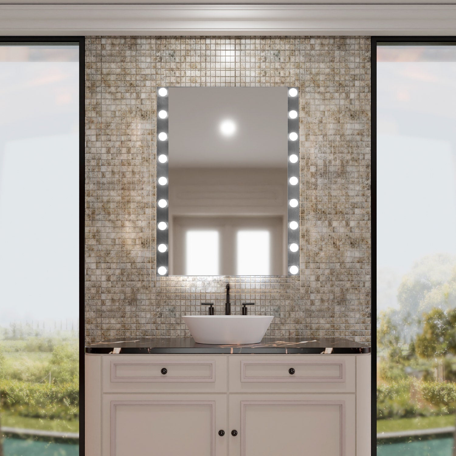 Salón de belleza iluminado con luz de alto CRI para maquillaje y corte