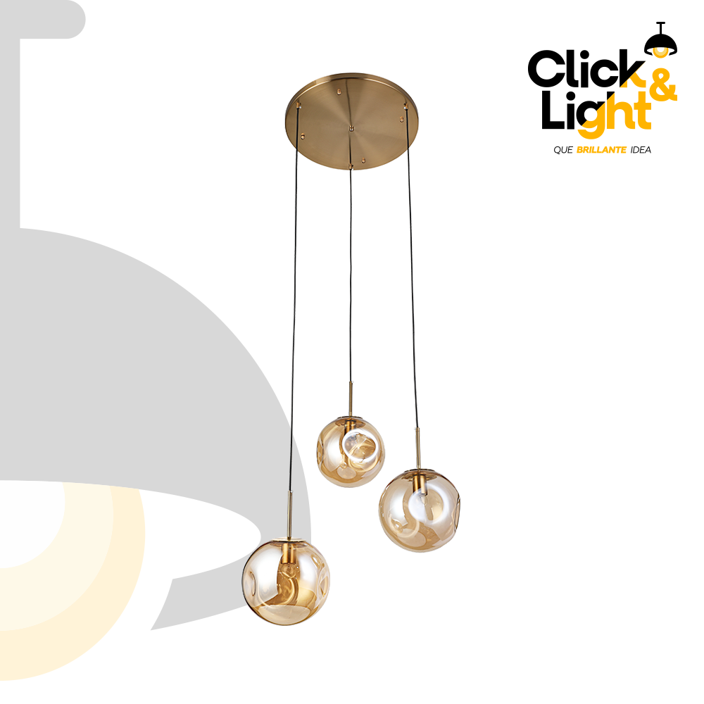 LAMPARA COLGANTE MILO 3 LUCES COBRE COGNAC MODERNA