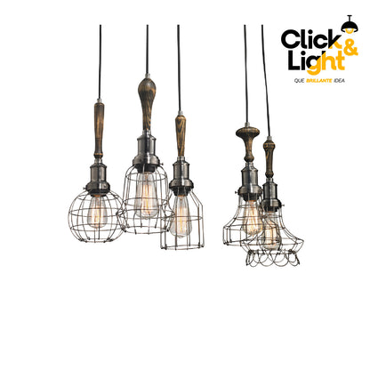 LAMPARA COLGANTE VINTAGE FERRARA MADERA Y METAL