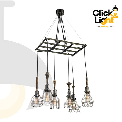 LAMPARA COLGANTE VINTAGE FERRARA MADERA Y METAL