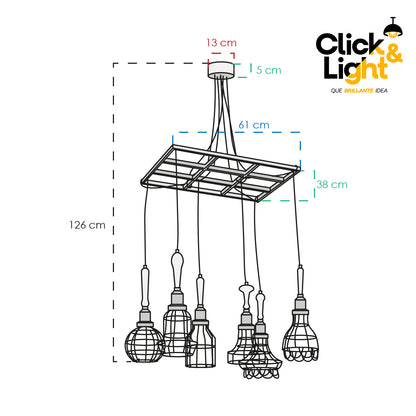 LAMPARA COLGANTE VINTAGE FERRARA MADERA Y METAL
