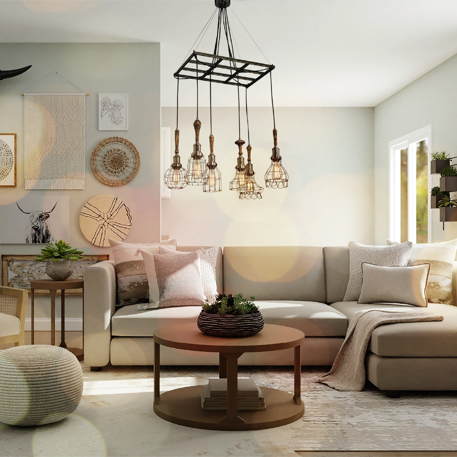 LAMPARA COLGANTE VINTAGE FERRARA MADERA Y METAL