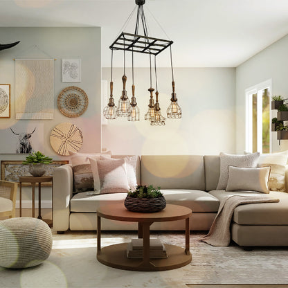 LAMPARA COLGANTE VINTAGE FERRARA MADERA Y METAL