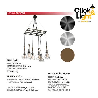 LAMPARA COLGANTE VINTAGE FERRARA MADERA Y METAL