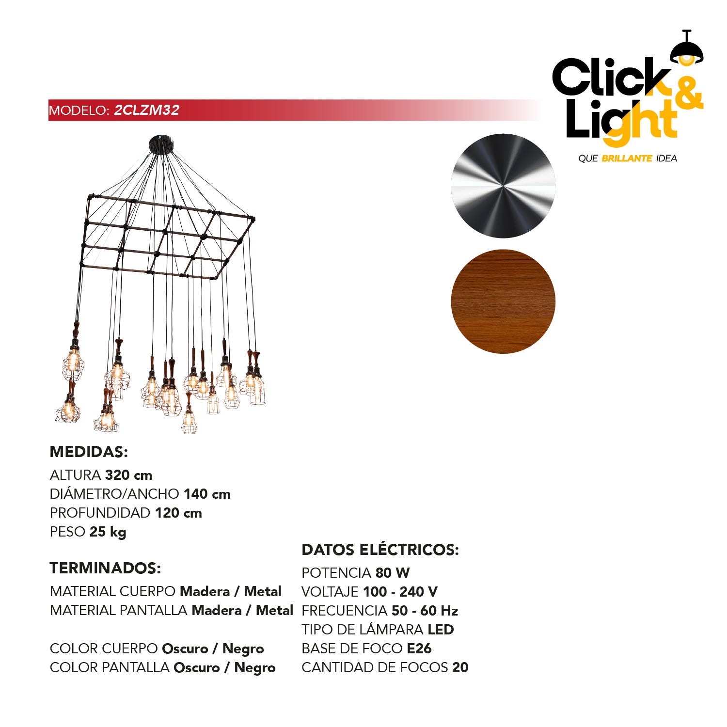 Colgante Ébano Estilo Contemporáneo 2CLZM32